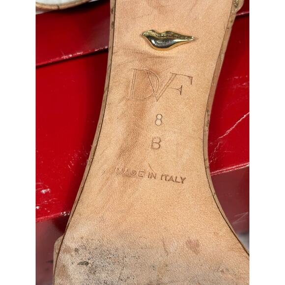 Diane Von Furstenberg Kinder Cork Ankle Strap Heel Womens Size 8 Tan Leather - Picture 4 of 6